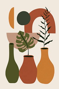 Memphis plant vector in vase earth tone