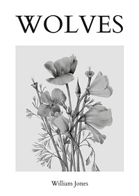 Minimal poster template psd with flowers in black and white