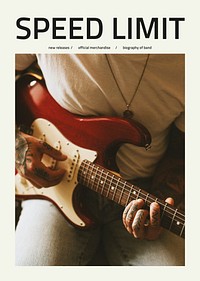 Retro poster template psd with a man playing guitar