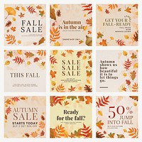 Autumn sell template vector set for social media post