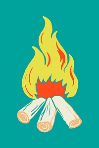 Retro campfire sticker vector family vacation theme