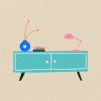 Hand drawn side table psd furniture in colorful flat graphic style