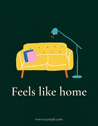 Feels like home template psd for hand drawn interior flyer