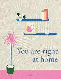 Interior flyer template vector with you are right at home quote in hand drawn style