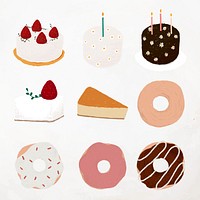 Cute dessert element psd set food drawing