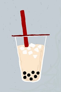 Boba milk tea element vector cute hand drawn style