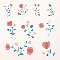Cute pink flower element vector set feminine style