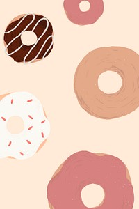 Cute donut patterned background psd in pink cute hand drawn style