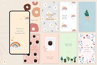 Good mood quote template vector set for social media story cute hand drawn