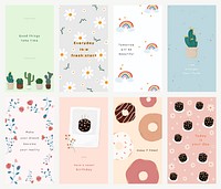 Good mood quote template vector set for social media story cute hand drawn