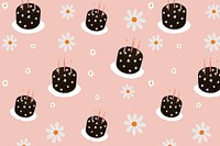 Birthday cake patterned background vector with daisy flowers cute hand drawn style