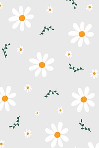 Daisy flowers patterned background vector cute hand drawn style