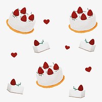 Strawberry cake patterned background vector cute hand drawn style