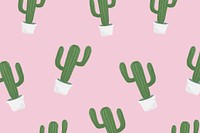 Cactus pot patterned background psd in pink cute hand drawn style