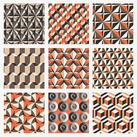 Retro 3D geometric pattern vector orange background set