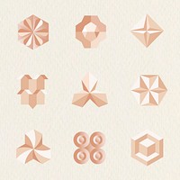 3D geometric shapes vector in orange abstract style set