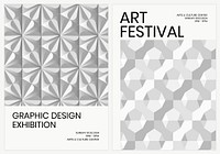 Art exhibition geometric template psd ad poster geometric modern style dual set