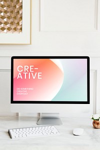 Computer screen mockup psd with mesh gradient design