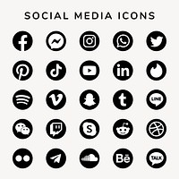 Social media icons psd set with Facebook, Instagram, Twitter, TikTok, YouTube logos