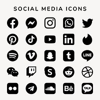 Social media icons psd set with Facebook, Instagram, Twitter, TikTok, YouTube logos