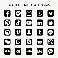 Social media icons vector set with Facebook, Instagram, Twitter, TikTok, YouTube logos