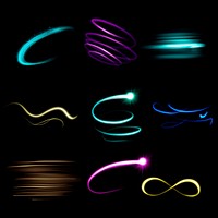 Light streak element psd set in black background