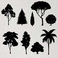 Black tree element vector set ink drawing