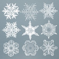Realistic snowflakes element psd in blue background 