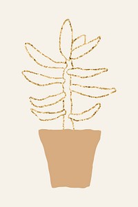 Gold succulent houseplant psd element graphic