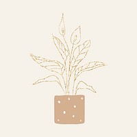 Potted houseplant in glitter gold doodle