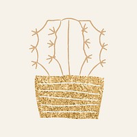 Gold glitter houseplant cactus psd doodle