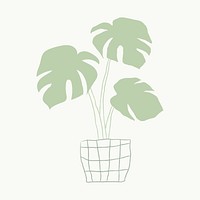 Gold houseplant psd monstera hand drawn doodle