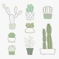 Houseplant cactus vector doodle set