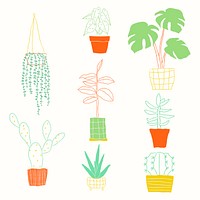 Colorful plant pot psd doodle 