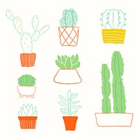 Colorful houseplant cactus vector doodle element