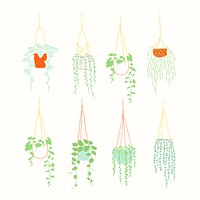 Hanging plant doodle set psd