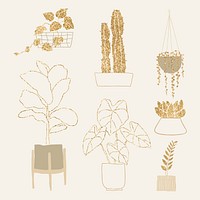 Luxury aesthetic gold plant vector set