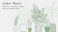 Indoor plants vector template in doodle style blog banner