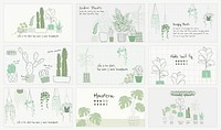 Houseplant botanical template vector set for blog banner