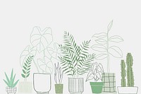 Green houseplant cactus doodle psd background