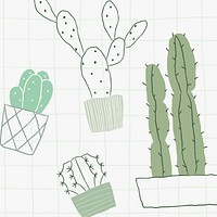 Green cactus doodle potted houseplants