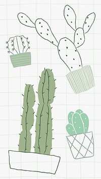 Simple green vector houseplant cactus doodle