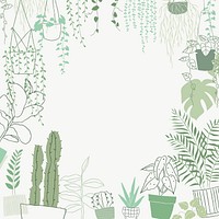 Green plant doodle frame vector