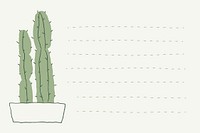 Potted cactus doodle vector and lined note background