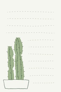 Potted cactus doodle vector and lined note background