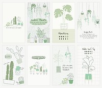 Houseplant botanical template vector set for social media story