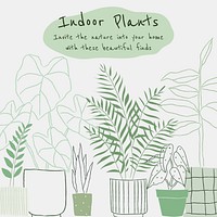 Indoor plants vector template in doodle style 