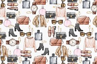 Fashion patterned background with clothes and accessories 