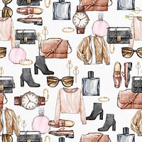 Fashion patterned psd background with clothes and accessories 