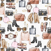 Fashion patterned background vector with clothes and accessories 